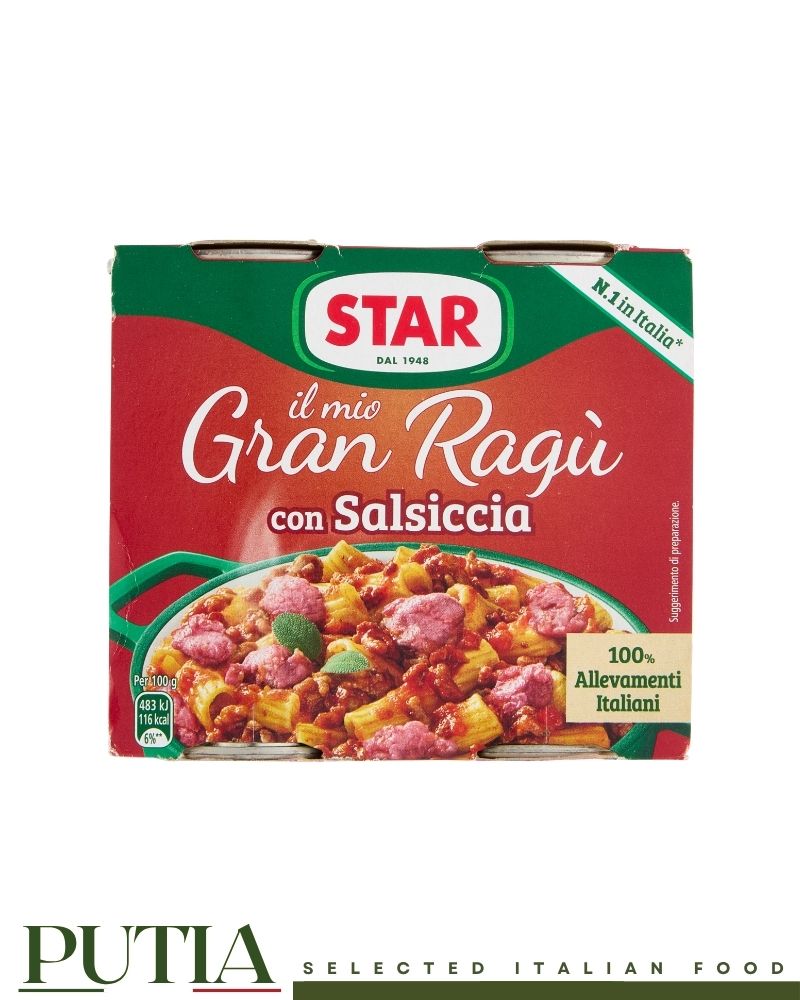 Star Gran Ragù con Salsiccia – Italian slow-cooked pork and spicy sausage ragù, gluten-free, twin pack 2×180g tins