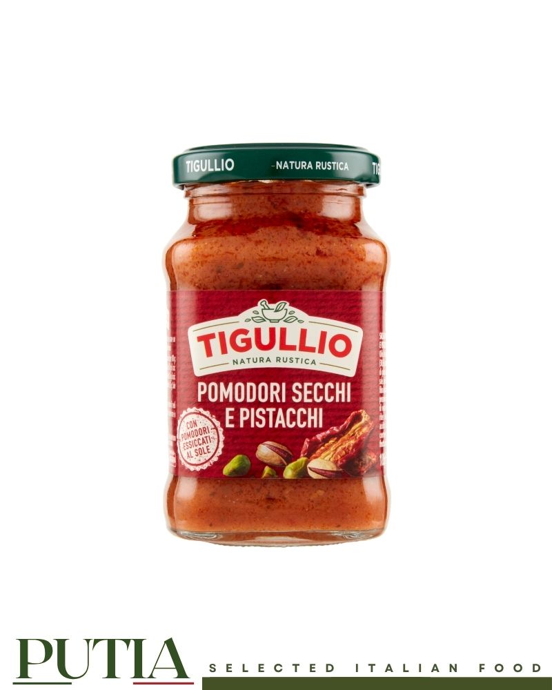 Tigullio Pesto Pomodori Secchi e Pistacchi โ Italian sun-dried tomato and pistachio pasta sauce in a jar, gluten-free, 190g