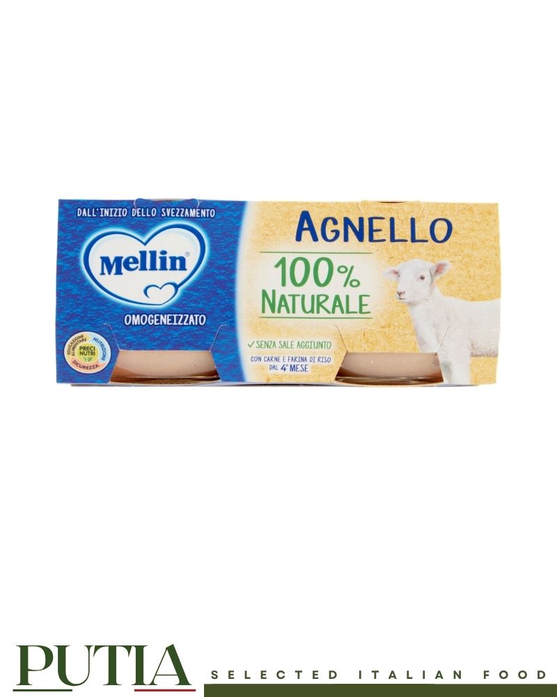 Mellin Lamb Homogenised Baby Food 80g x2 – Smooth Italian baby purée with tender lamb, gently processed for infants from 6 months