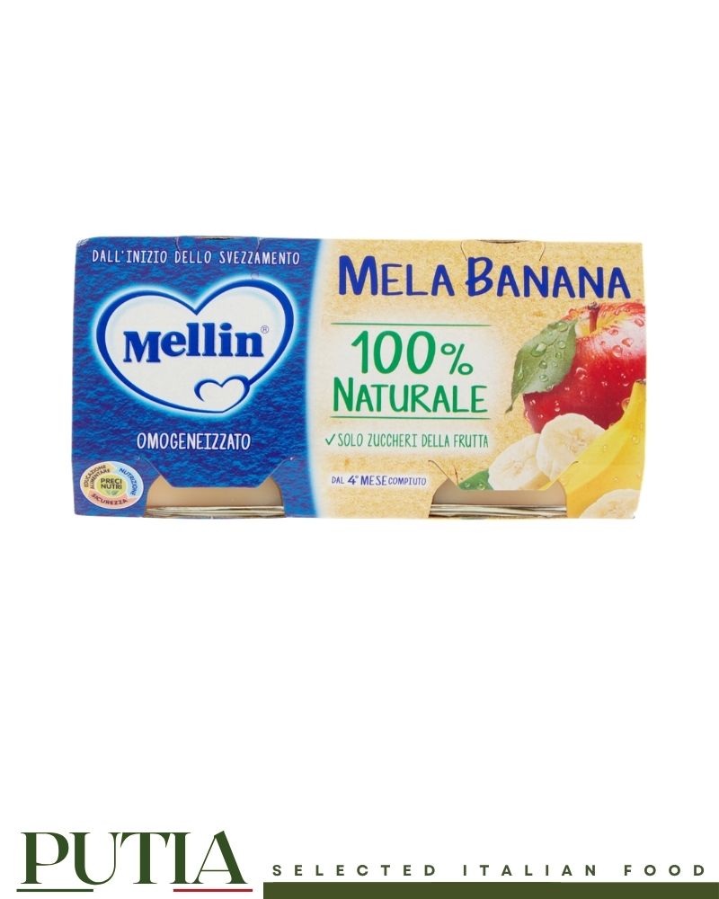 Mellin apple and banana baby food with 100% natural fruit, no added sugar, suitable from 4 months