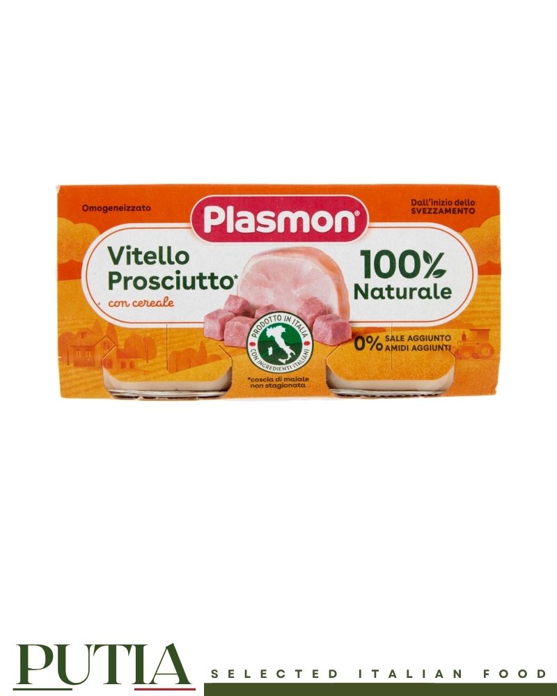 Plasmon veal and prosciutto baby food with cereals, 100% natural ingredients, no added salt, Italian baby food