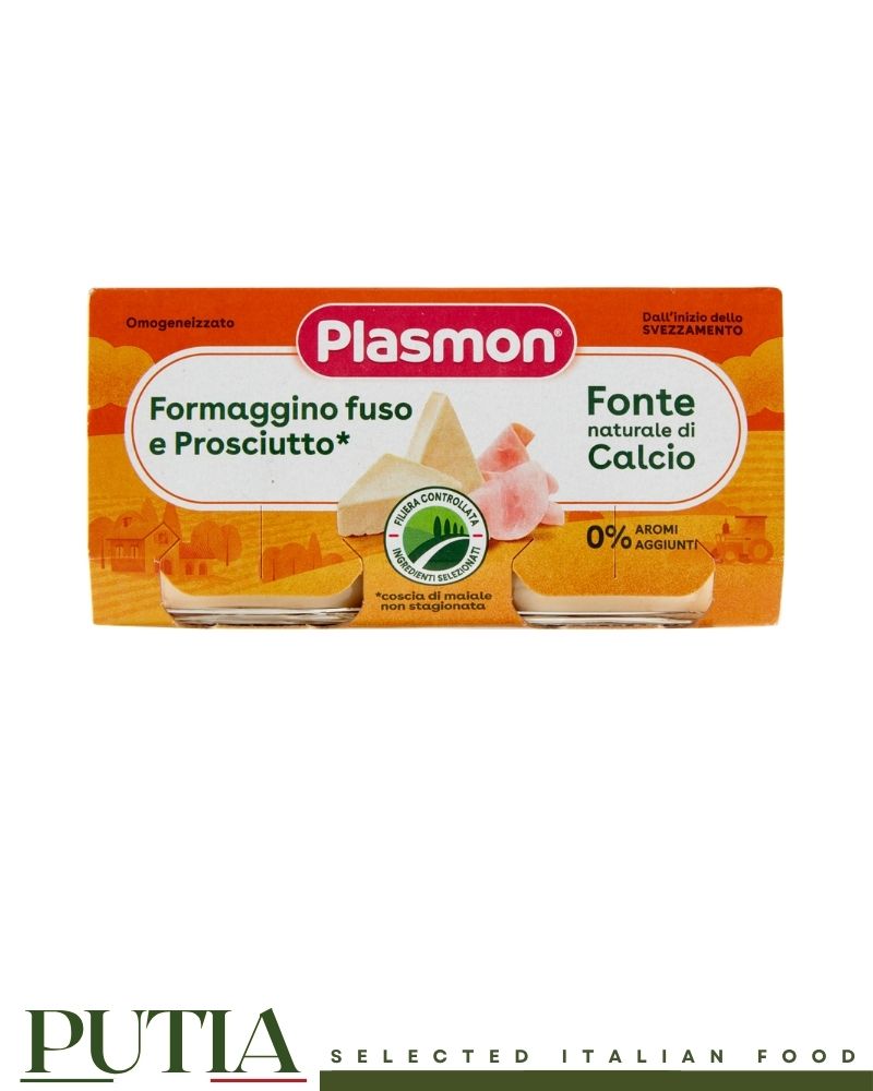Plasmon Formaggino Fuso e Prosciutto creamy cheese and ham baby food 2 x 80g.