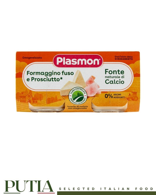 Plasmon Formaggino Fuso e Prosciutto creamy cheese and ham baby food 2 x 80g.