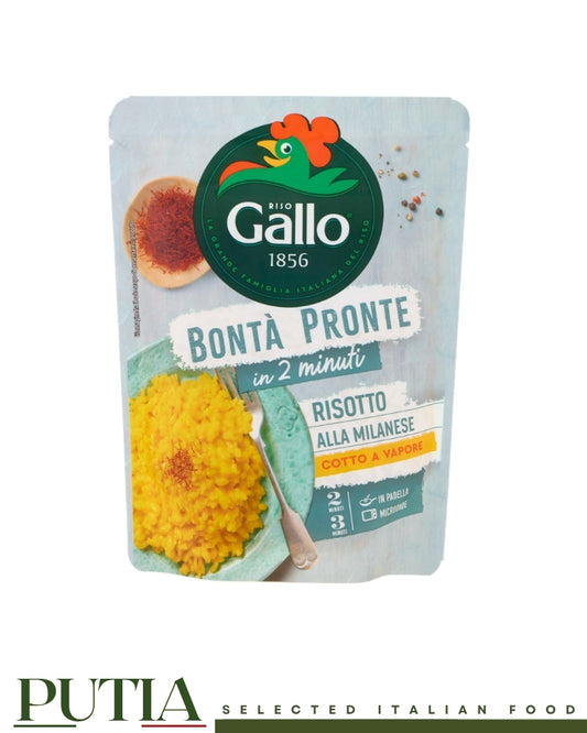 Riso Gallo Bontà Pronte Risotto alla Milanese – ready-to-eat Italian risotto with saffron, prepared in just 2 minutes.