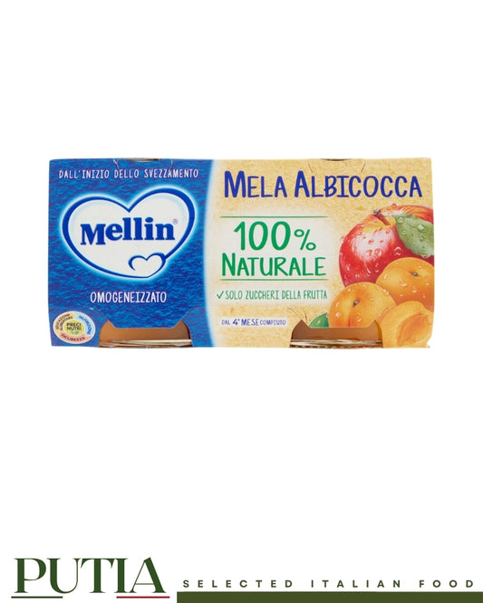 Mellin Mela Albicocca baby fruit purée, 100% natural, made with fruit sugars, suitable from 4 months.