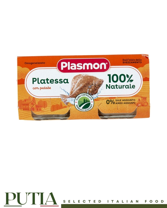 Plasmon Platessa con Patate – Italian Baby Food Puree with Plaice & Potatoes, 2 x 80g