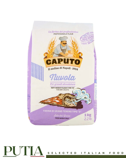 Caputo Nuvola professional pizza flour Tipo 0 1kg bag, authentic Italian milled soft wheat flour for contemporary high-hydration Neapolitan doughs