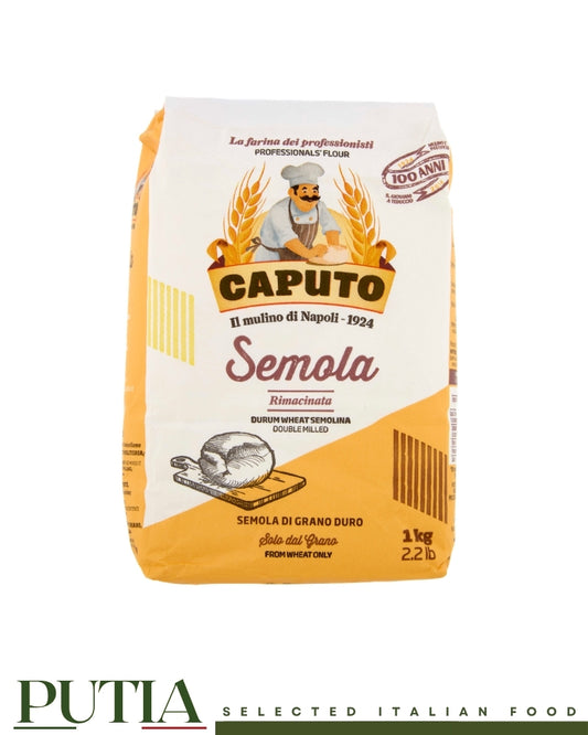 Caputo Semola Rimacinata professional durum wheat semolina flour 1kg, authentic Italian double milled semolina for fresh pasta, homemade bread, and dusting pizza dough.