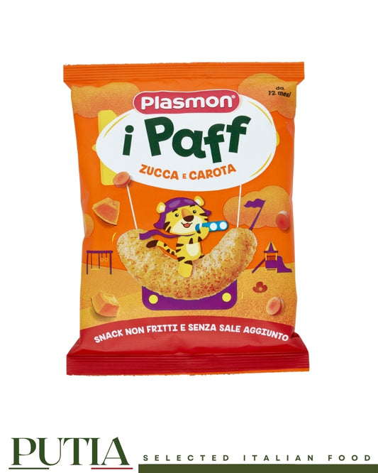 Plasmon i Paff Carrot and Pumpkin baby snack 15g, healthy Italian food box Putia.