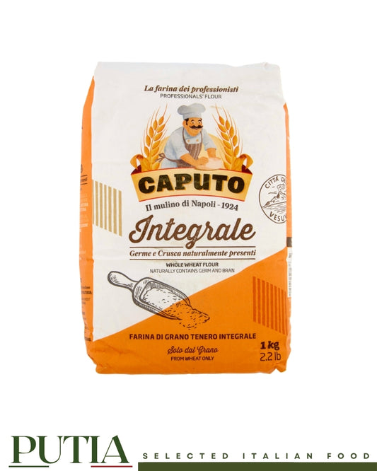 Caputo Integrale whole wheat flour 1kg bag for pizza and bread, Putia Italian Food Box