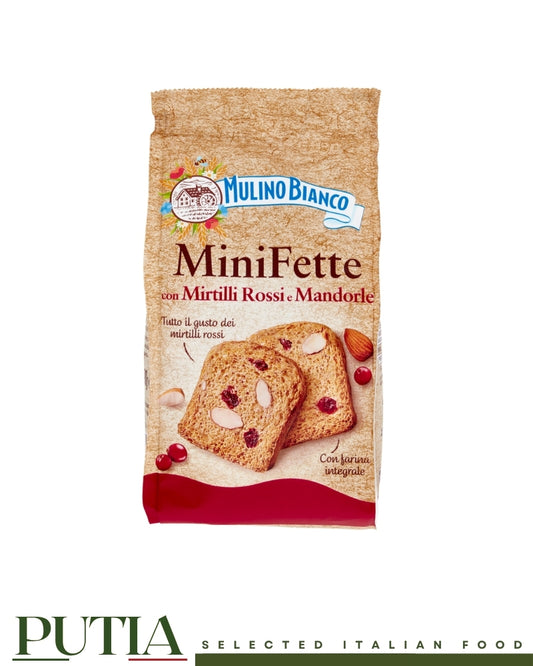 Mulino Bianco MiniFette toast with cranberries and almonds, Putia Selected Italian Food.