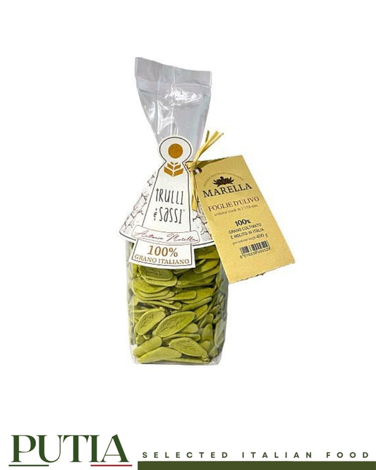 Antonio Marella Trulli e Sassi foglie dulivo spinach pasta bag 400g, Putia Selected Italian Food.