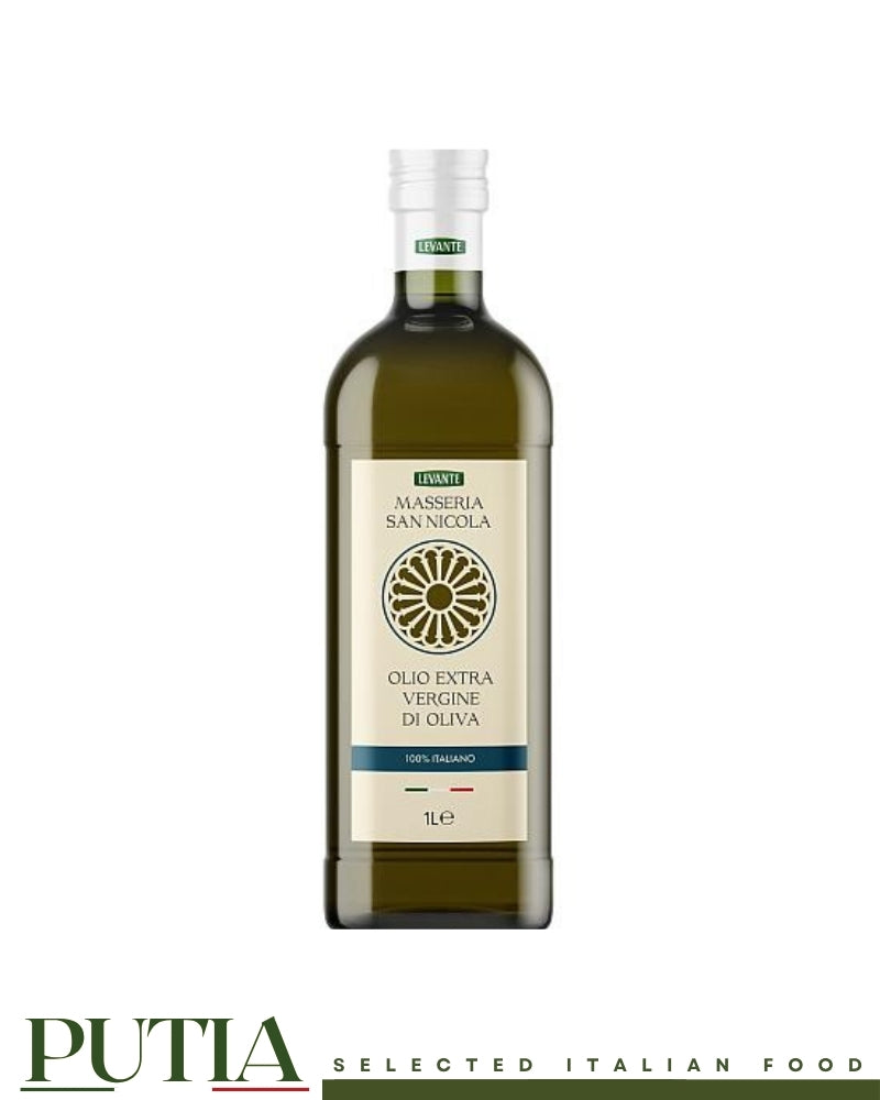 Levante Masseria San Nicola 100% Italian extra virgin olive oil 1L bottle from Puglia, Putia Selected Italian Food.