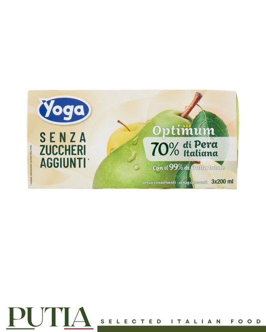 Yoga Optimum 70% Italian Pear juice no added sugar multipack 3x200ml bricks, Putia Selected Italian Food.