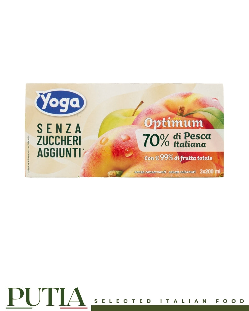 Yoga Optimum 70% Italian Peach juice no added sugar multipack 3x200ml bricks, Putia Selected Italian Food.