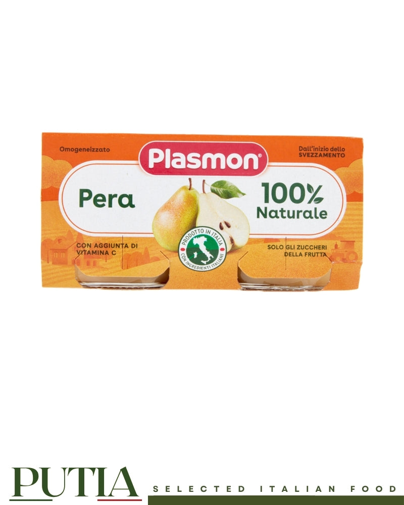 Plasmon pera 100% naturale pear puree baby food jars, Putia Selected Italian Food.