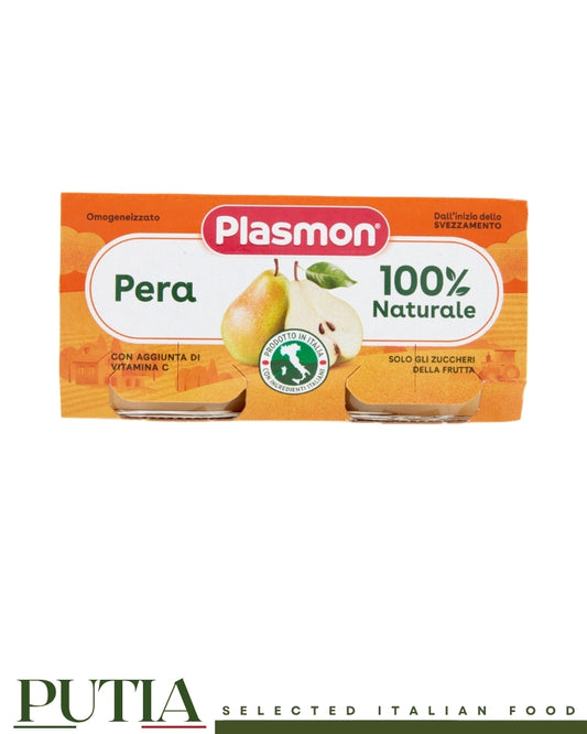 Plasmon pera 100% naturale pear puree baby food jars, Putia Selected Italian Food.