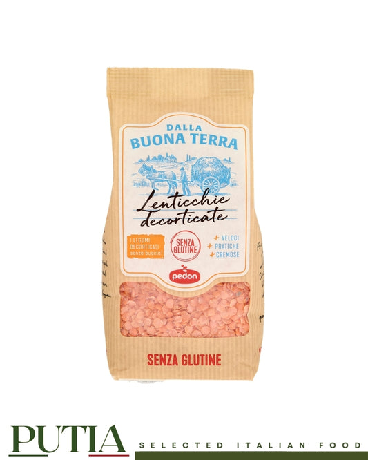 Pedon Dalla Buona Terra decorticated red lentils 350g bag gluten free, Putia Selected Italian Food.