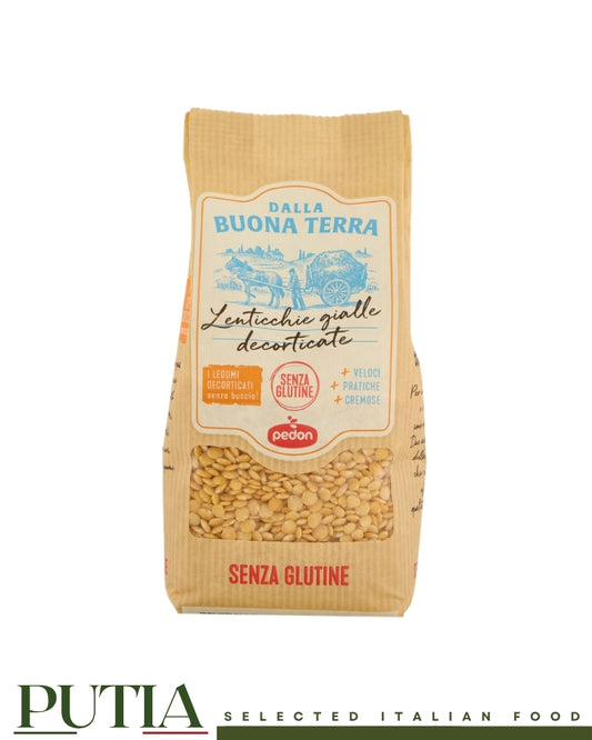 Pedon Dalla Buona Terra decorticated yellow lentils 350g bag gluten free, Putia Selected Italian Food.