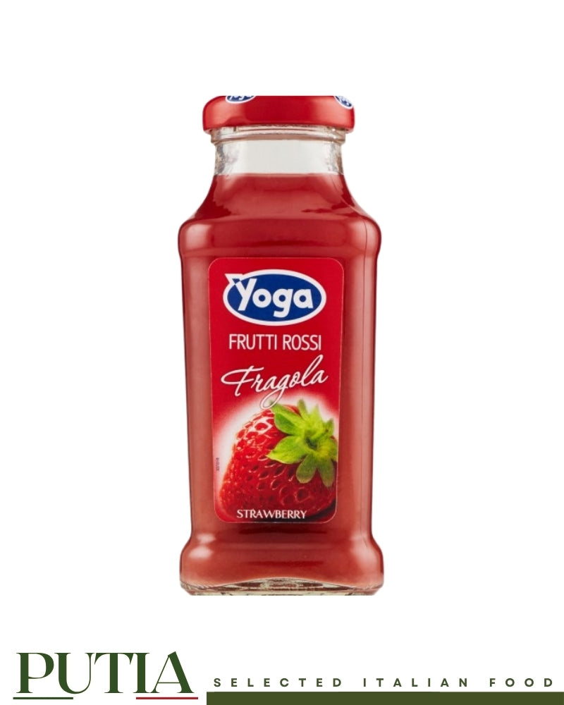 Yoga Frutti Rossi Fragola strawberry fruit juice 200ml glass bottle, Putia Selected Italian Food.