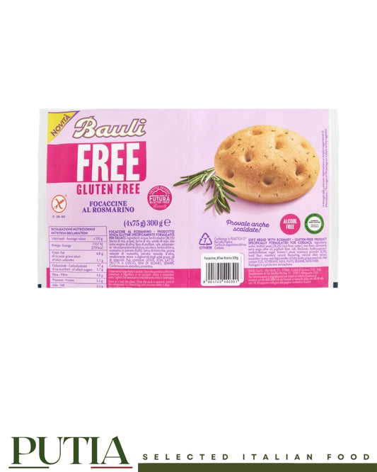 Bauli Free gluten free rosemary focaccine soft bread multipack 4 pack 300g, Putia Selected Italian Food.