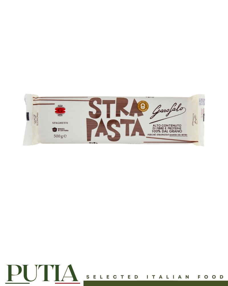 Garofalo Strapasta spaghetti 500g bag high protein and fiber wholemeal long pasta, Putia Selected Italian Food.