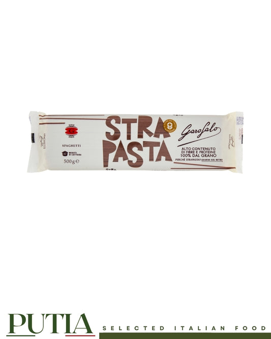 Garofalo Strapasta spaghetti 500g bag high protein and fiber wholemeal long pasta, Putia Selected Italian Food.