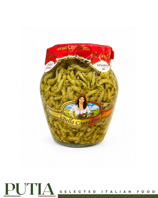Bella Contadina sliced aubergines melanzane a filetti in oil 314g gourmet glass jar, Putia Selected Italian Food.