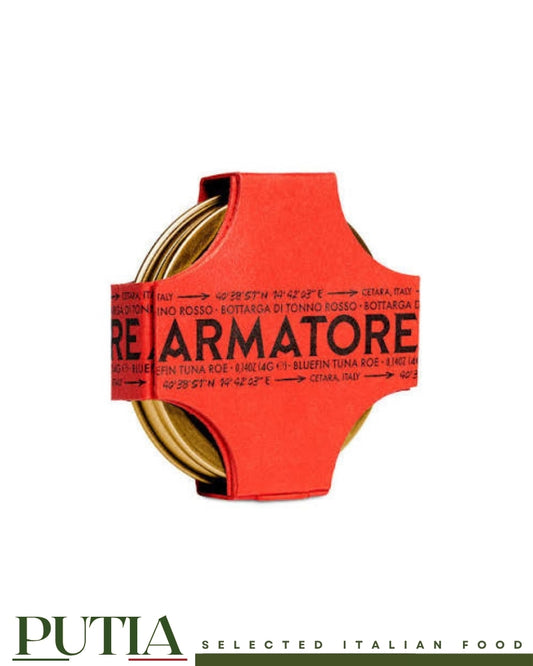 Armatore Bluefin Tuna Bottarga Riserva 4g — grated bluefin tuna roe from Italy, perfect for Pasta alla Bottarga Armatore Bottarga di Tonno Rosso Riserva 4g — traditional Italian anchovy and tuna roe condiment