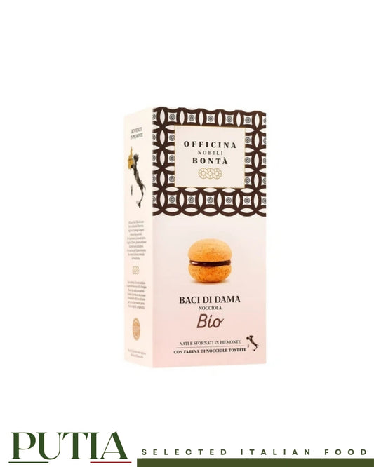 Officina Nobili Bontà Organic Baci di Dama hazelnut biscuits with dark chocolate 180g from Piedmont, Italy