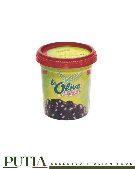 Miccio Sicilian Black Olives 200g jar, Putia Selected Italian Food