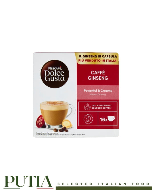 Dolce Gusto Ginseng Capsules x16 — Italian ginseng coffee capsules with Korean Panax Ginseng and Robusta coffee, compatible with Nescafé Dolce Gusto machines