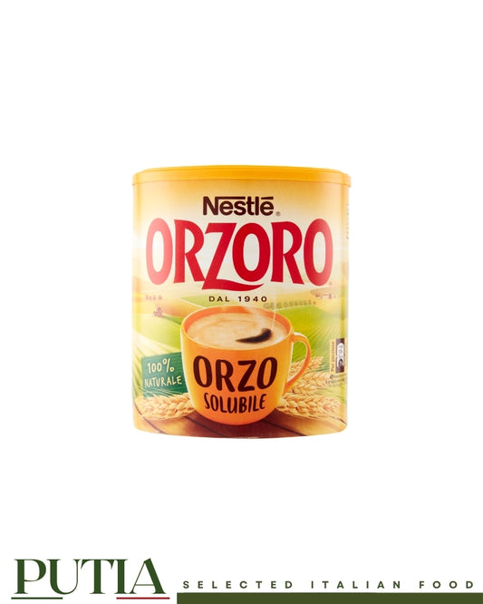 Nestlé Orzoro Solubile 120g — Italian caffeine-free roasted barley drink, 100% natural, since 1940, 17 servings per jar