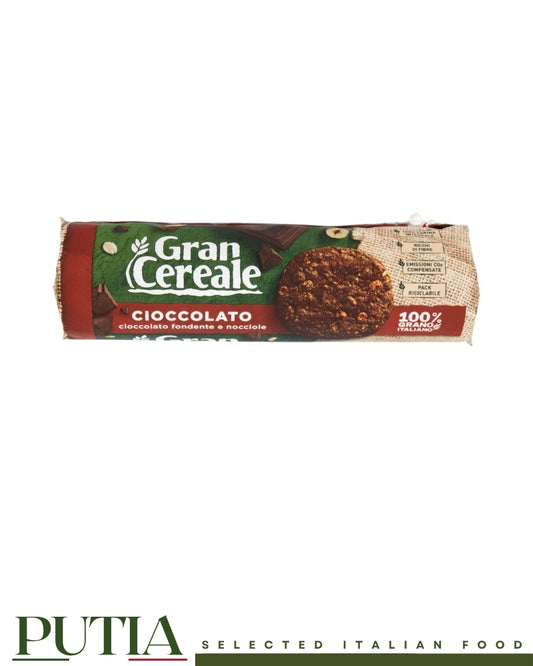 Gran Cereale Biscotti Cioccolato 230g — Italian wholegrain breakfast biscuits with dark chocolate, toasted hazelnuts and oat flakes, no palm oil