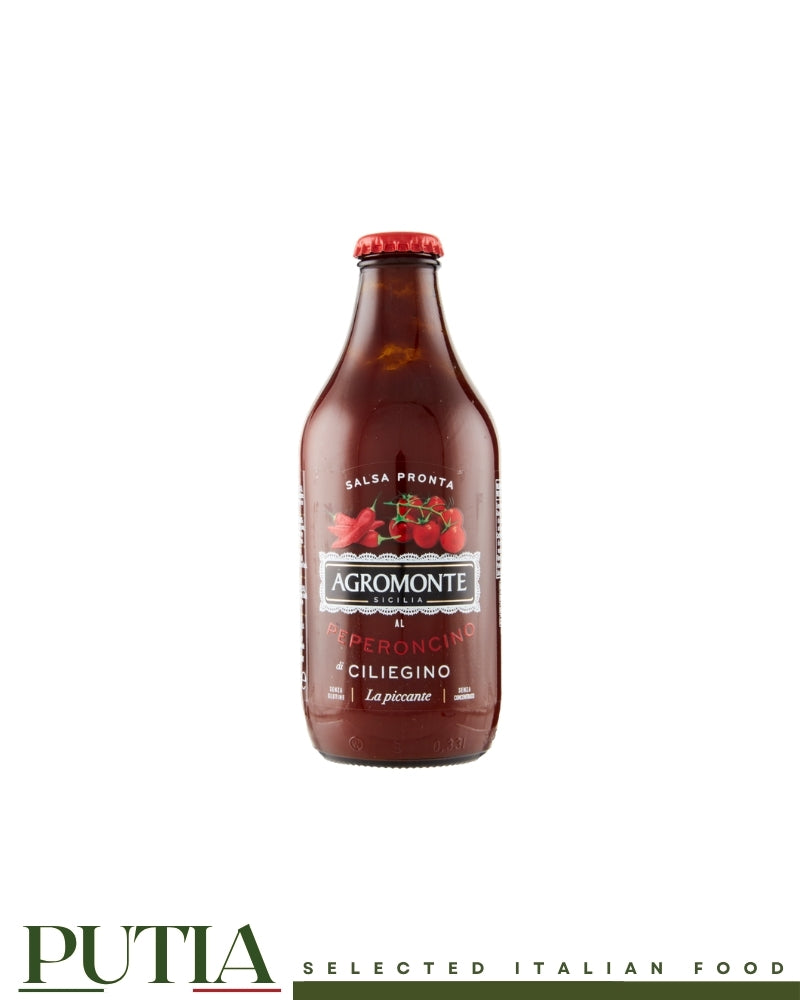 Agromonte Salsa Peperoncino 330g — Sicilian cherry tomato and chilli ready sauce, vegan, kosher, gluten-free, no concentrate, made in Sicily