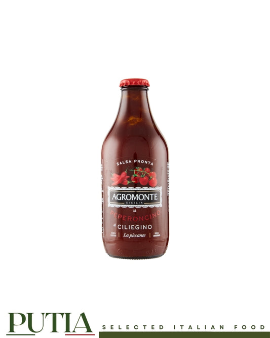 Agromonte Salsa Peperoncino 330g — Sicilian cherry tomato and chilli ready sauce, vegan, kosher, gluten-free, no concentrate, made in Sicily