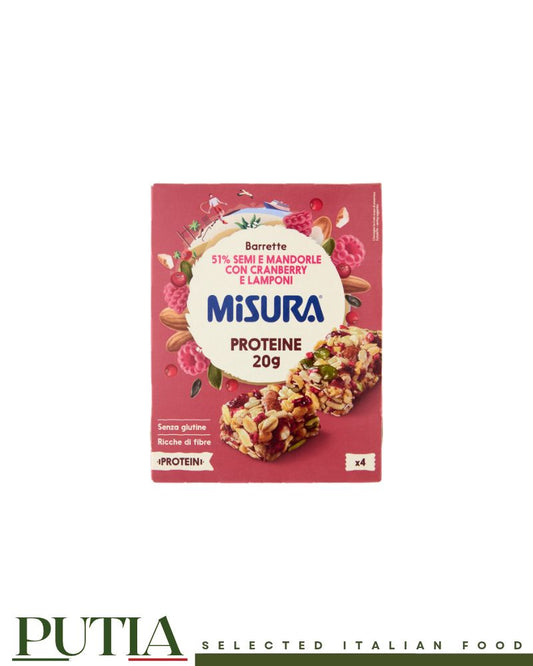 Misura Proteine barrette con semi e mandorle, cranberry e lamponi, 20g, senza glutine, confezione da 4 barrette