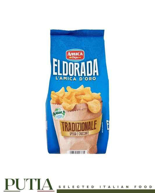 Amica Chips Eldorada Classic Crisps 130g – thick-cut gluten-free Italian crisps, slow-fried in sunflower oil, 30% less fat, 3 ingredients

