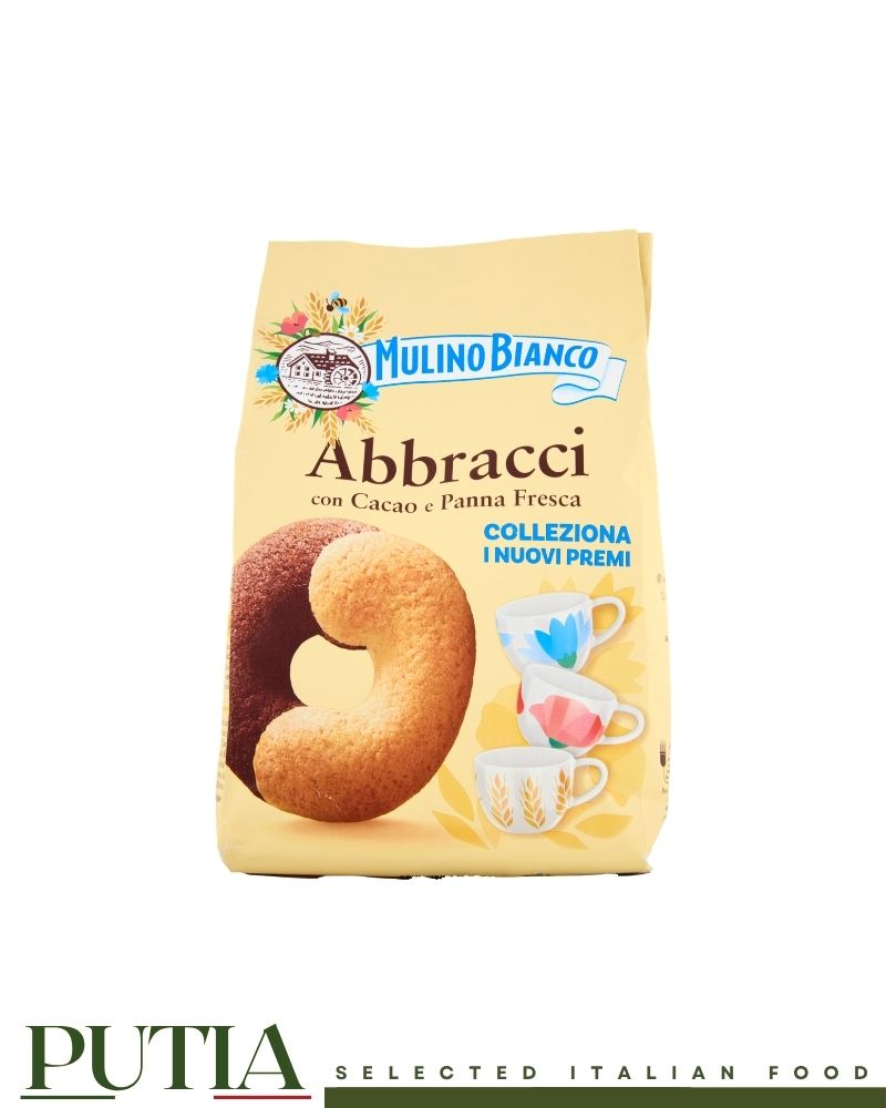 Mulino Bianco Abbracci cocoa and cream biscuits 350g – classic Italian shortbread rings"

