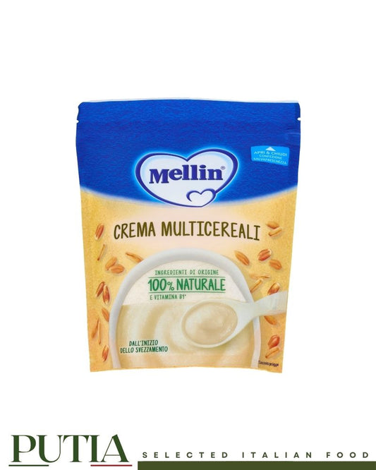Mellin Multi-Cereal Baby Cream 200g – Smooth Italian baby cereal with mixed grains, ideal for early weaning and first spoon feeding