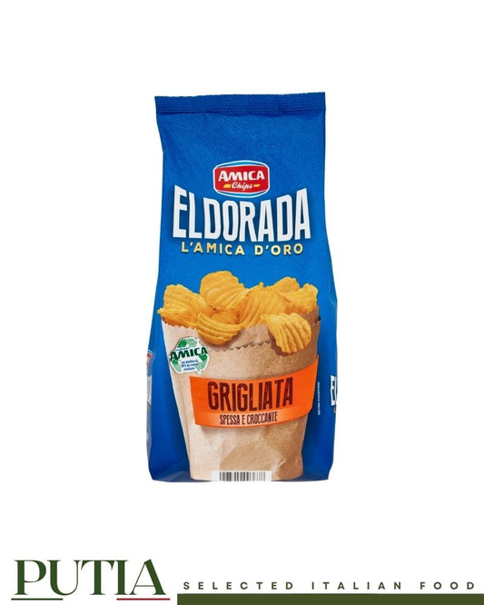 Amica Chips Eldorada Grigliata 130g – thick-cut gluten-free Italian crisps with bold grilled flavour, slow-fried, 30% less fat

