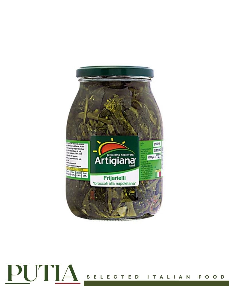 Artigiana Sud Friarielli Broccoli in Oil – authentic Neapolitan frijarielli preserved in sunflower oil, 1kg jar, imported from Italy