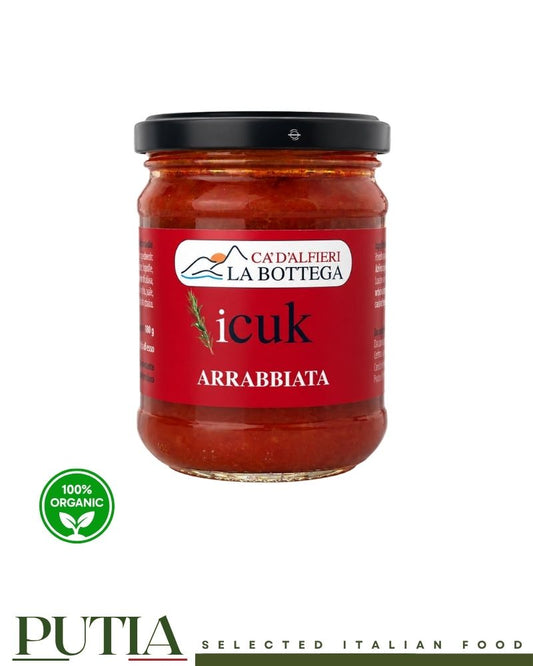Ca' D'Alfieri La Bottega Arrabbiata 180g - Authentic Italian artisan spicy tomato sauce in glass jar
