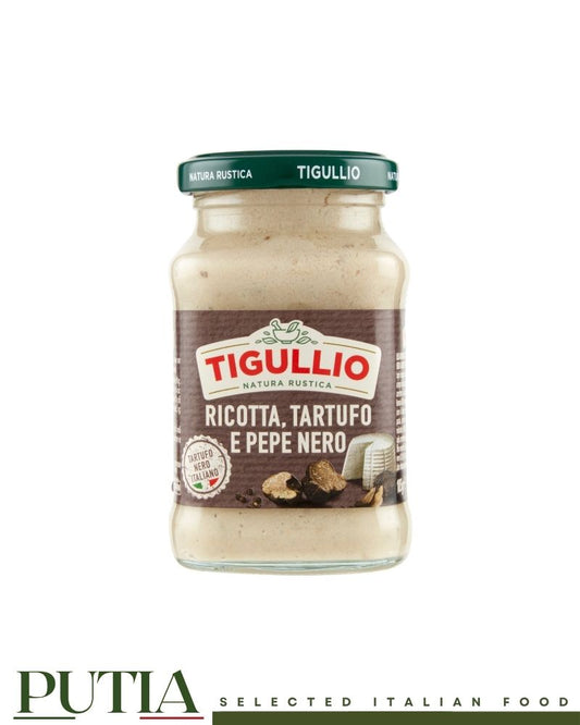 Tigullio Pesto Ricotta Tartufo e Pepe – creamy Italian black truffle and Pecorino Romano pesto sauce in a jar, gluten-free, 185g

