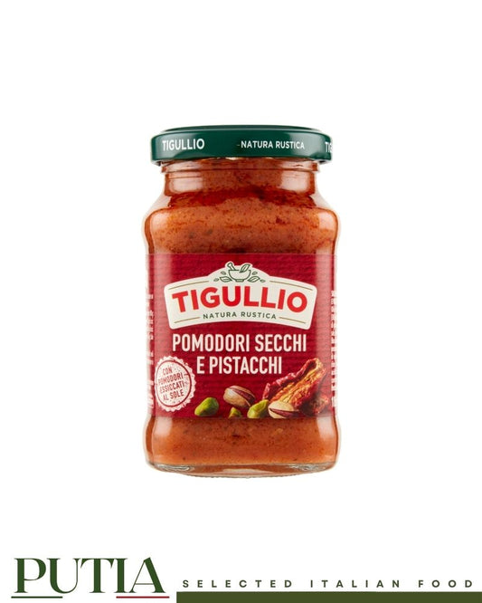 Tigullio Pesto Pomodori Secchi e Pistacchi – Italian sun-dried tomato and pistachio pasta sauce in a jar, gluten-free, 190g


