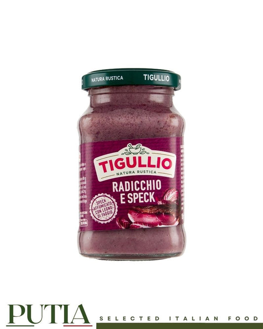 Tigullio Pesto Radicchio e Speck – Italian pasta sauce with red radicchio, smoked speck and Grana Padano DOP, gluten-free, 190g

