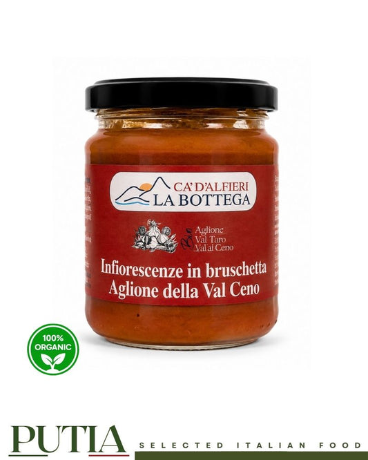 Ca' d'Alfieri La Bottega Infiorescenze in Bruschetta Aglione della Val Ceno 130g artisan Italian bruschetta spread