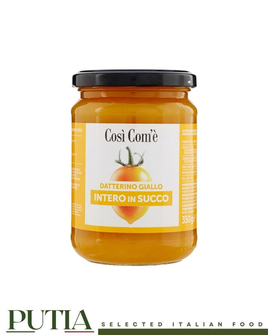 Così Com'è Datterino Giallo – whole Italian yellow datterini tomatoes in juice from Piana del Sele, naturally sweet, additive-free, 350g tin

