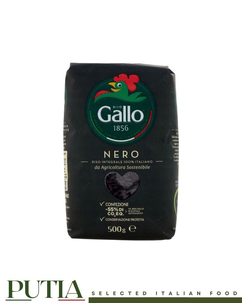 Riso Gallo Nero – Italian wholegrain black parboiled rice, naturally rich in fibre, 500g pack

