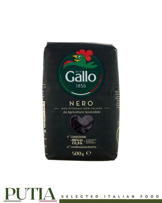 Riso Gallo Nero – Italian wholegrain black parboiled rice, naturally rich in fibre, 500g pack

